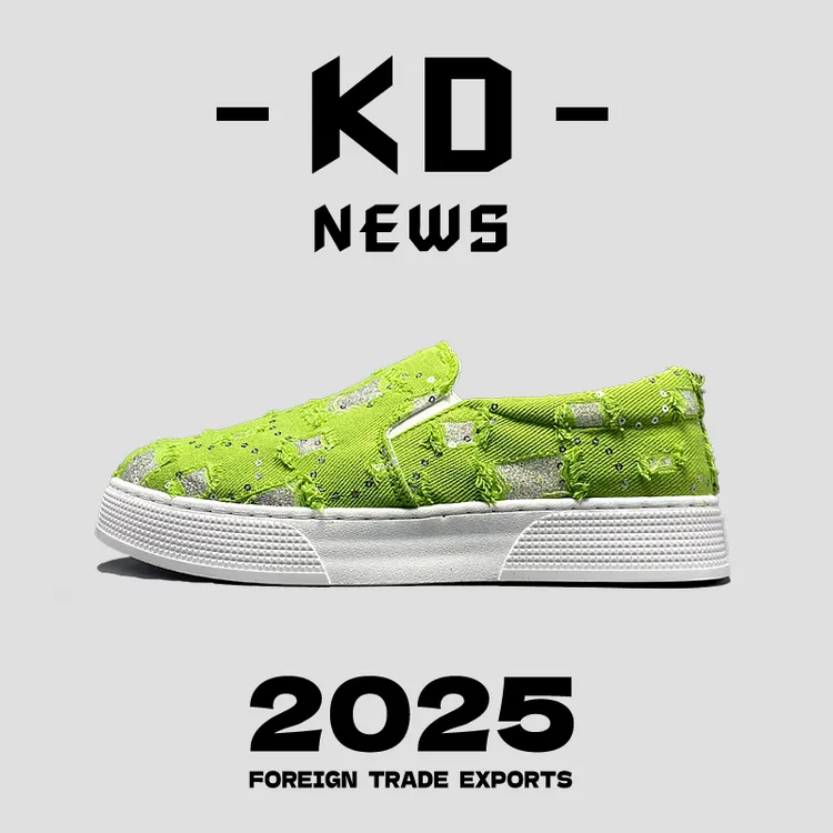 外贸夏季小众设计闪光亮片破洞风透气休闲运动舒适一脚蹬男潮布鞋