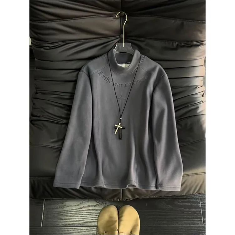 毛茸茸保暖德绒纯色秋冬季加绒加厚长袖半高领打底衫内搭男T恤女