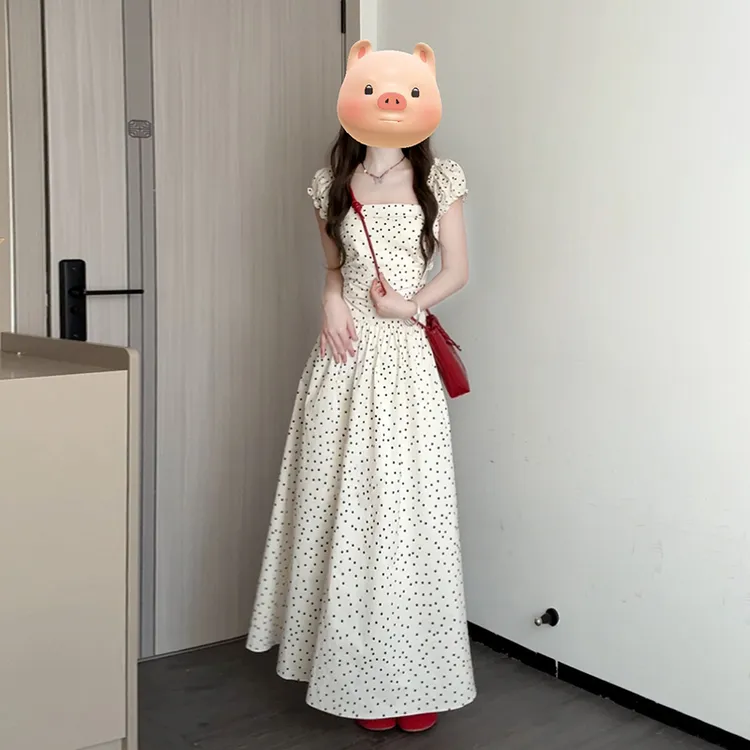 2373法式泡泡袖波点连衣裙子女夏季新款高级感收腰显瘦小个子长裙