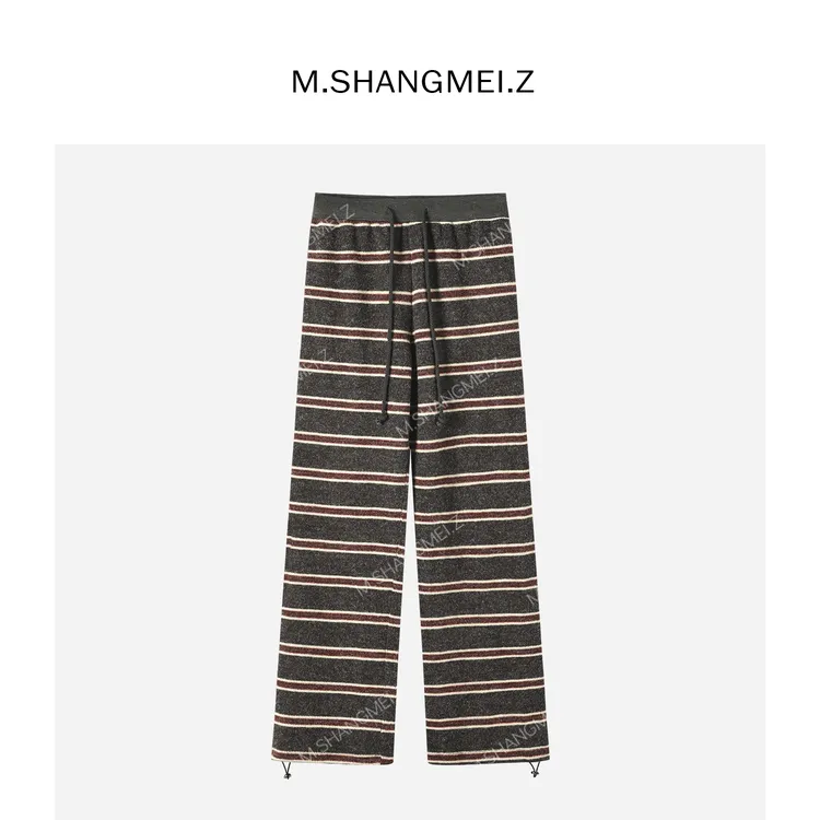 M.SHANGMEI.Z/沐熙【三冬暖】美大哥撞色条纹直筒休闲裤X11M2205