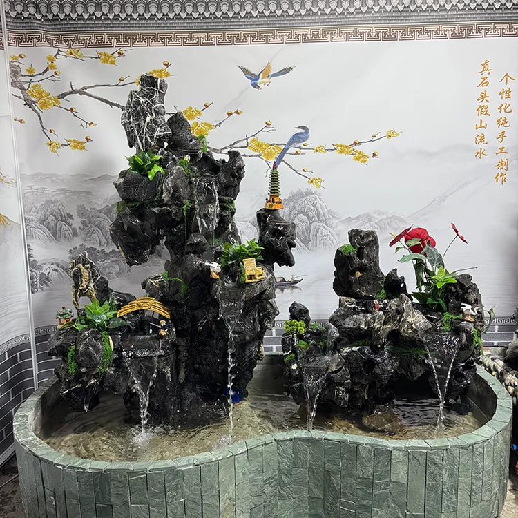 大型真石头假山庭院户外园林创意天然石假山喷泉流水摆件鱼池室外
