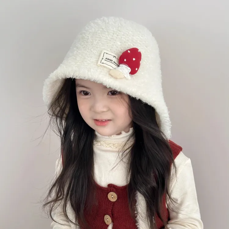 宝宝帽子秋冬季女童可爱针织毛绒帽加厚保暖护耳帽百搭套头帽盆帽