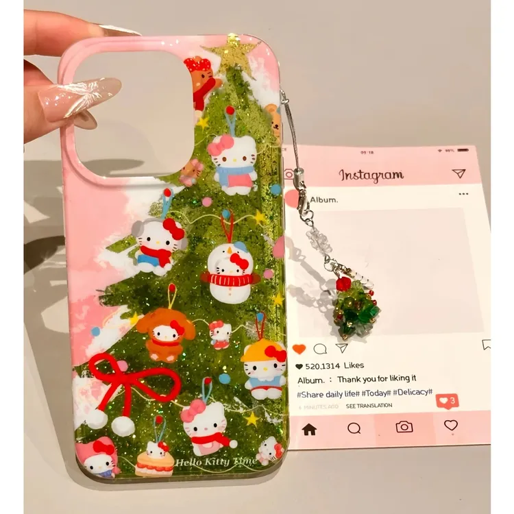 闪粉壳彩灯圣诞树KT适用苹果15/16/14手机壳13/12/11挂件xr女套xs