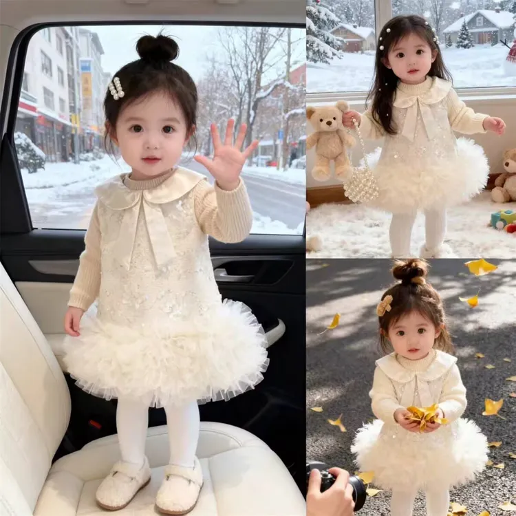 女童小香风公主裙2026新周岁礼服中小童款加厚时髦连衣裙秋冬套装