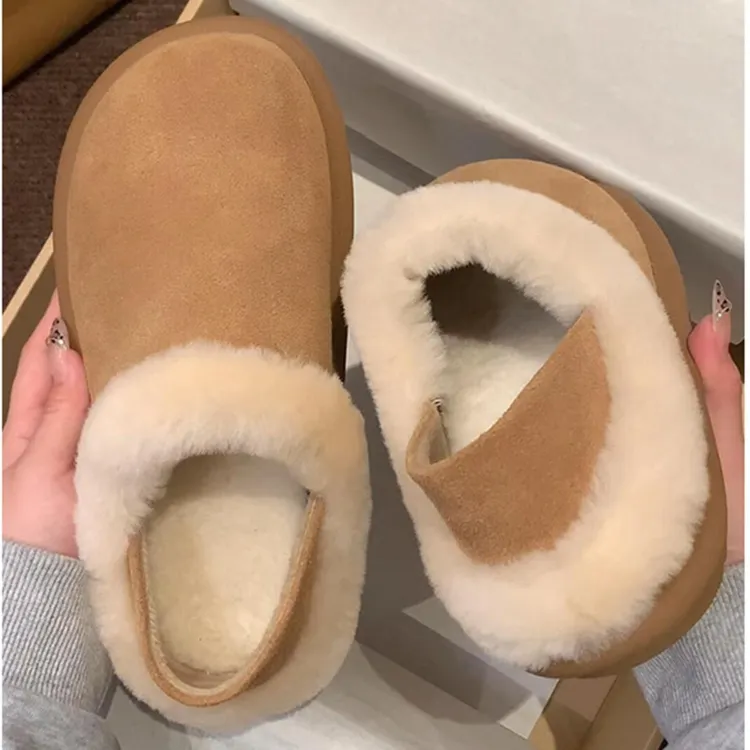 加绒款2025冬季新款一脚蹬毛毛鞋两穿勃肯鞋女士棉鞋休闲雪地靴女