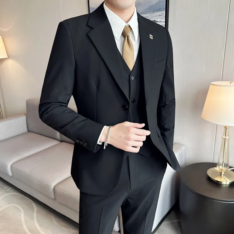 【沐屿】平驳领单排扣英伦风职业商务休闲西装韩版婚礼新郎西服套装