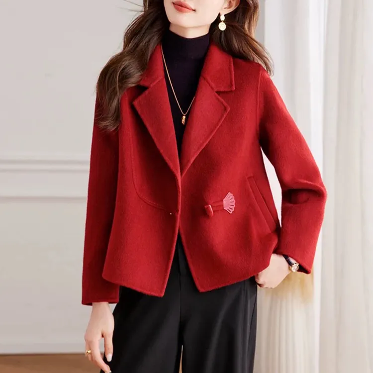 红色双面呢外套短款洋气女士宽松韩版呢子百搭春秋气质减龄小个子