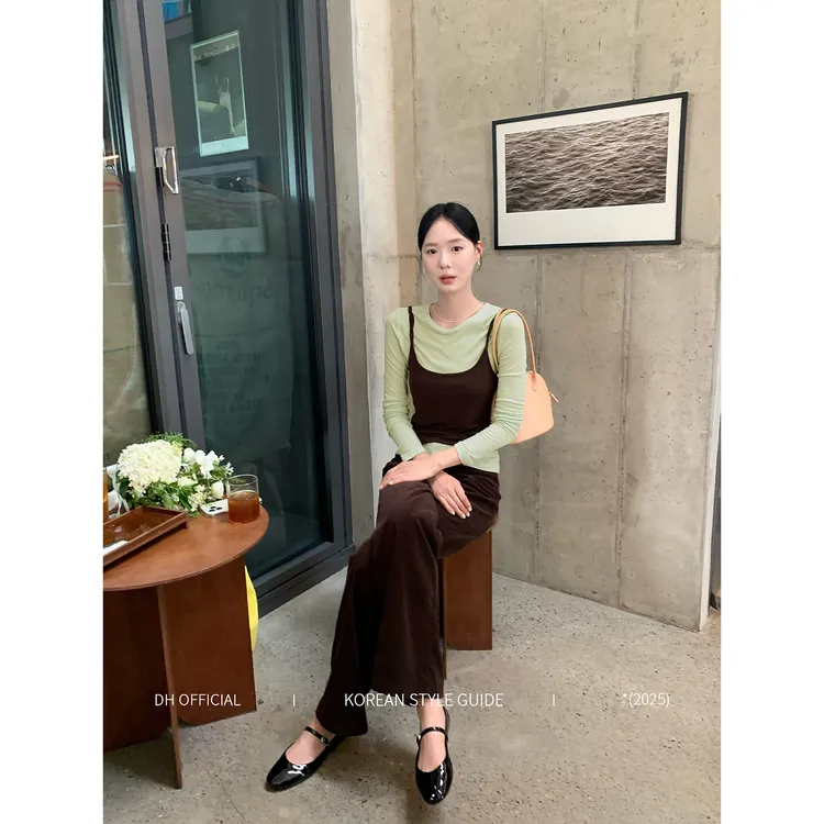 秋季新款肩带背心修身长袖打底衫撞色真两件叠穿T恤女潮