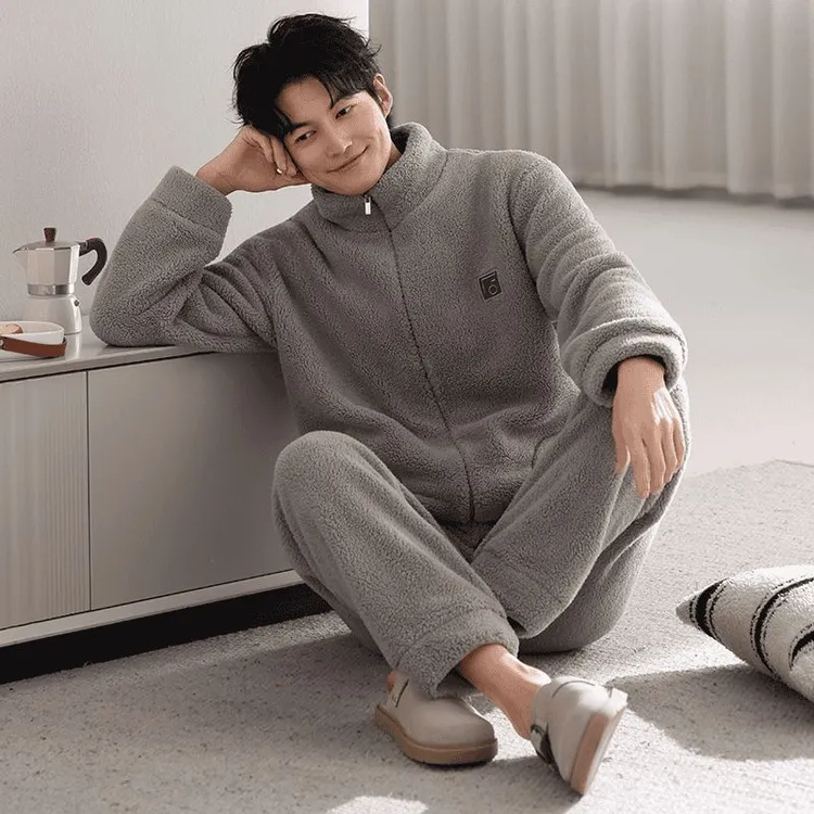 浪莎冬季新款睡衣男士加厚法兰绒冬款保暖青少年羊羔绒女士家居服
