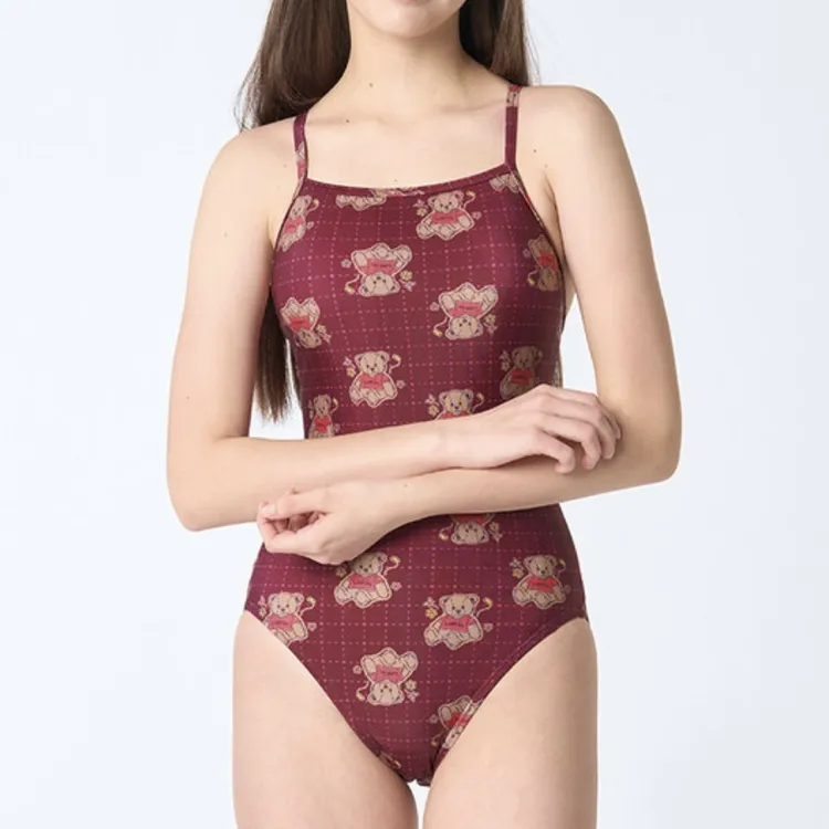 2025夏季时尚修身泳装连体泳衣竟速遮肉印花显瘦遮肚露背竞速泳衣