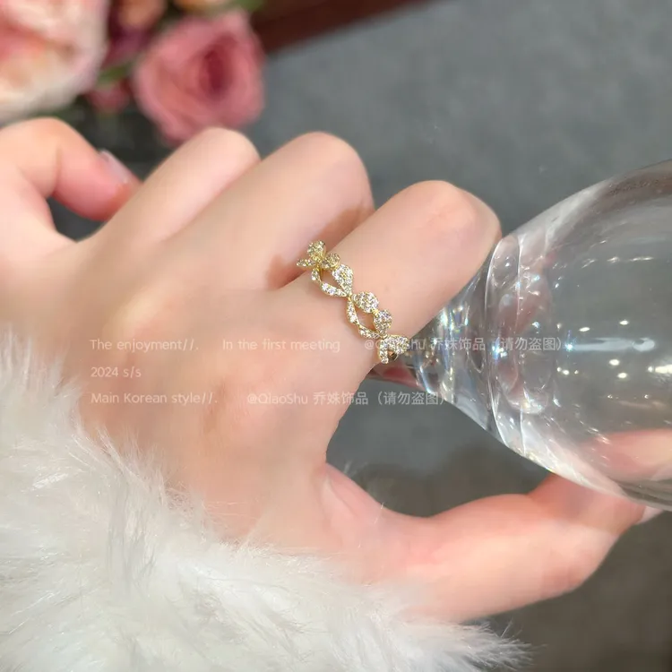 铜合金合成锆石戒指 C506轻奢微镶蝴蝶结戒指女甜美气质小众精致