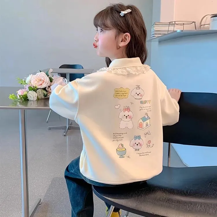 女童春秋卫衣2025新款洋气儿童时髦春装Polo领女孩卡通百搭上衣潮
