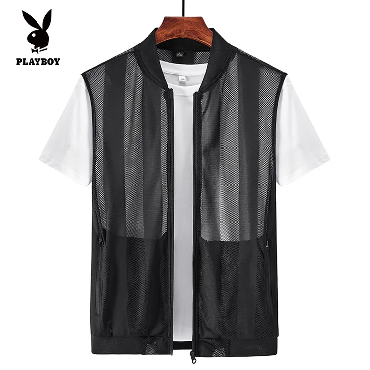 PLAYBOY/花花公子高端户外夏季薄款马甲男士冰丝网眼透气坎肩背心