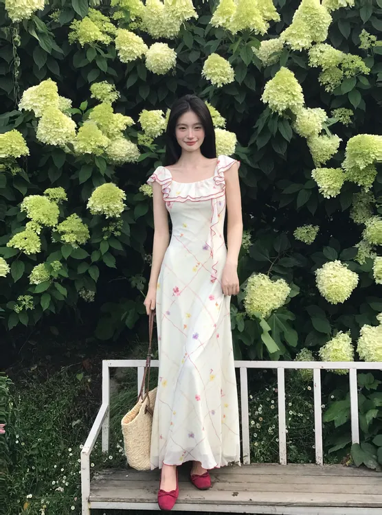 EIA一尧【莫奈午后】夏季纯欲荷叶边连衣裙气质女人显瘦高弹法式裙