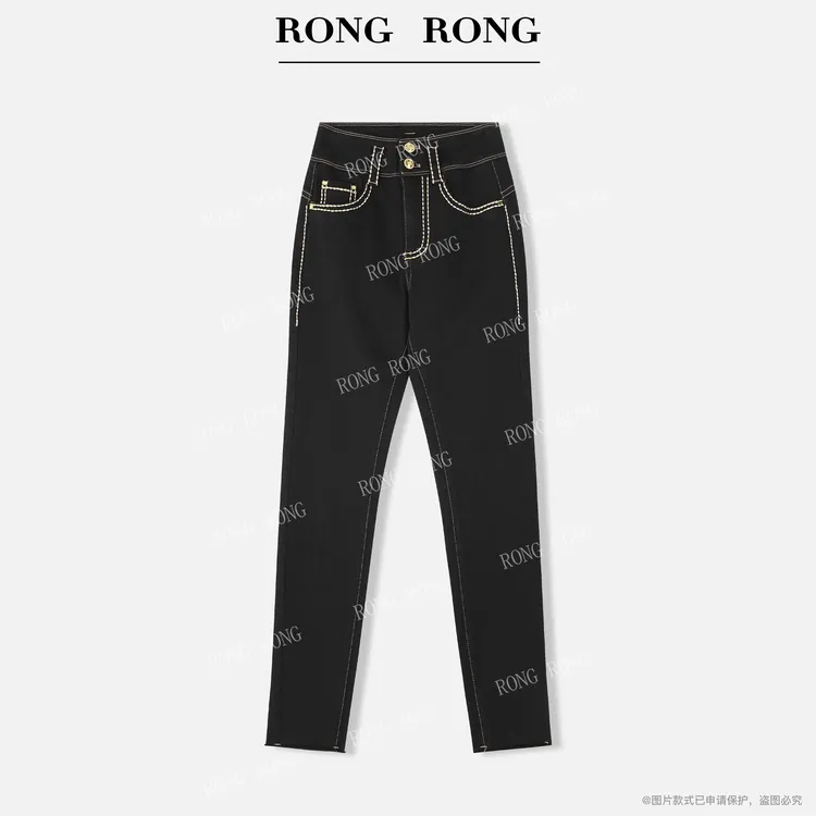 溶溶【压线提臀牛仔】RONGRONG 高腰收腹提臀撞色绣线牛仔裤RR5675