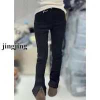 冬季新款休闲百搭加绒加厚开叉马蹄牛仔裤(9911)