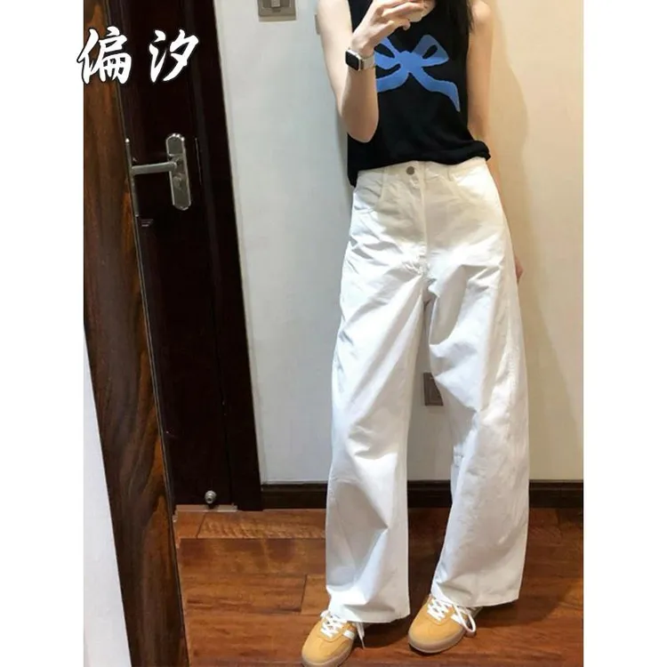 白色裤子女小个子高腰显瘦宽松垂感2025夏季新款直筒山本镰刀裤女