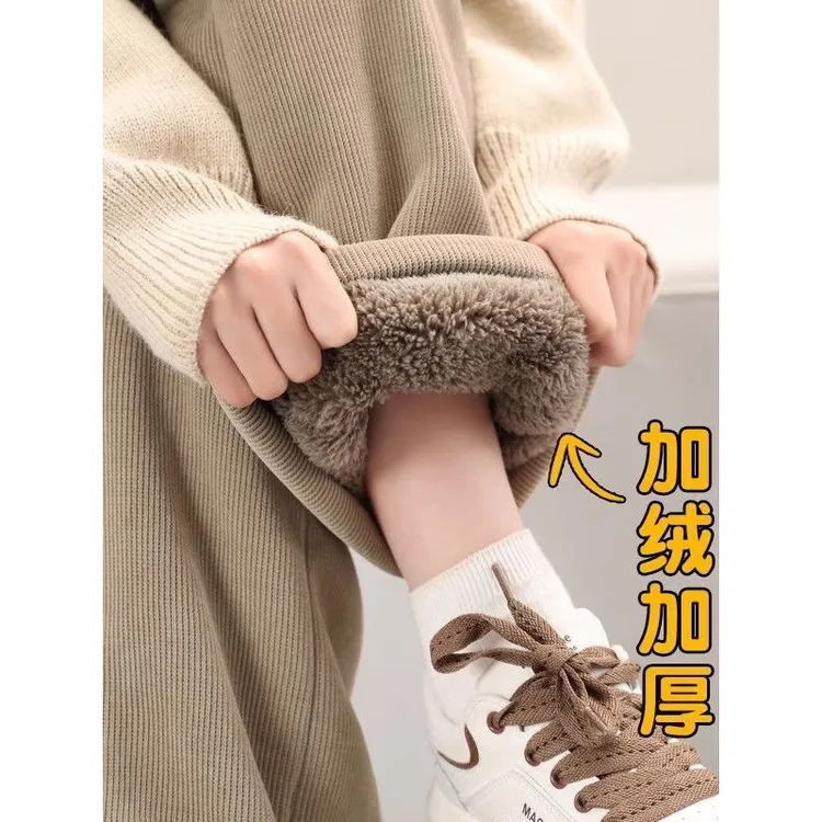 东北巨厚羊羔绒阔腿裤女冬款加绒保暖直筒裤大码80-300斤零下可穿