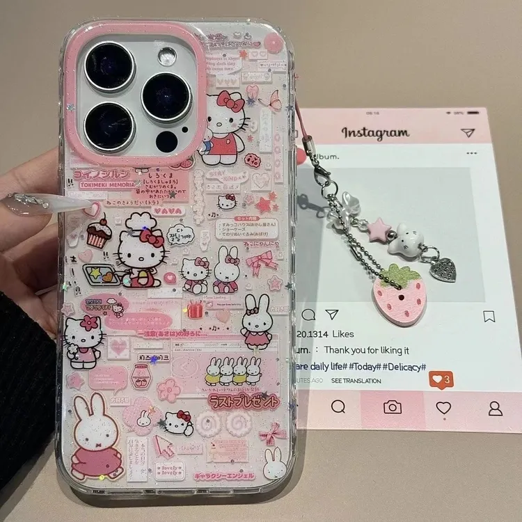 ZMGX粉KT猫米菲兔适用苹果16promax闪粉手机壳iPhone15可爱14/13