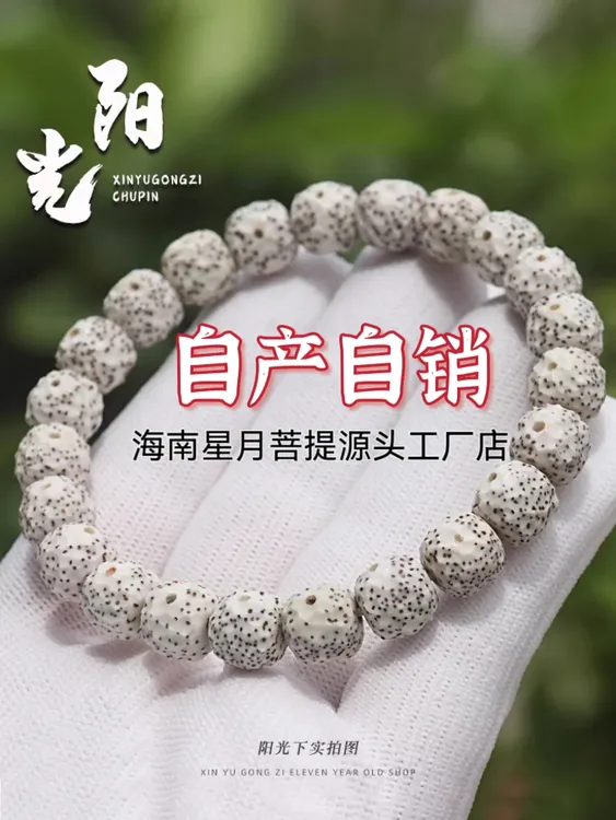 海南会文星月菩提子原生态顺白零脱脂龙鳞纹雕刻单圈手串男士文玩