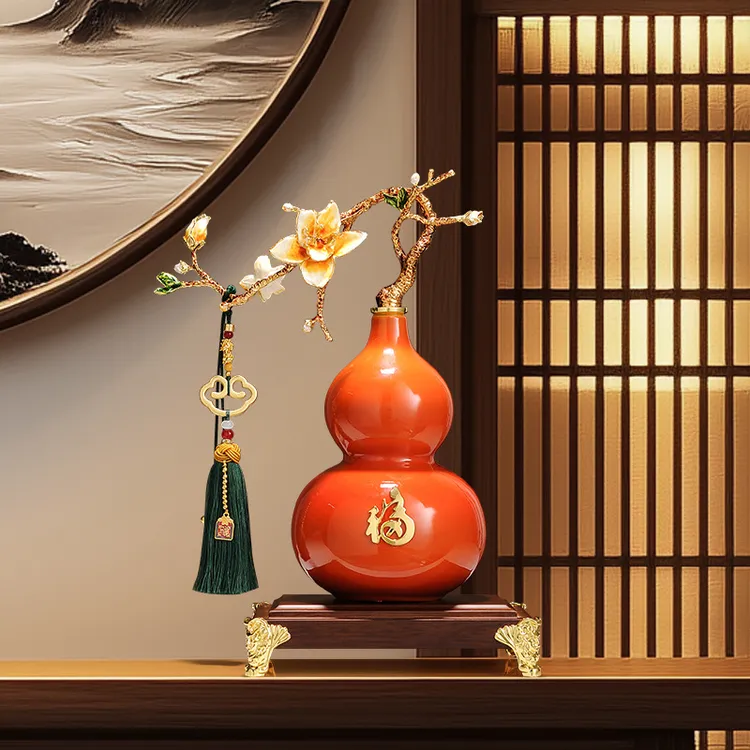 【师傅推荐】玉兰花葫芦摆件高档新中式客厅玄关博古架装饰乔迁来福