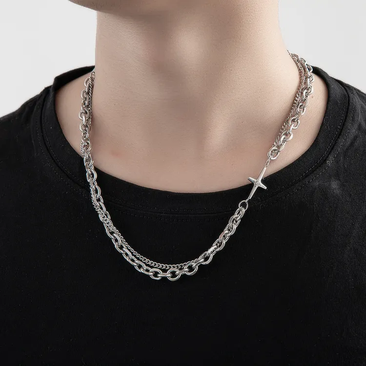 钛钢铅玻璃项链 欧美ins风小众星芒冷淡风拼接钛钢项链