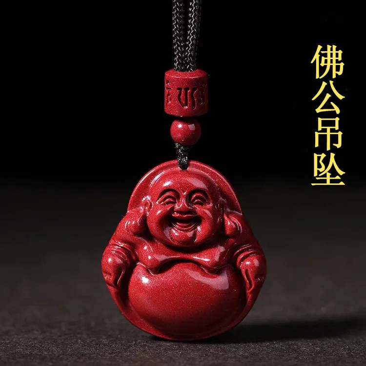 鸿庆祥 【正品朱砂】朱砂吊坠小佛公男女高含紫金砂吊牌蛇年礼物