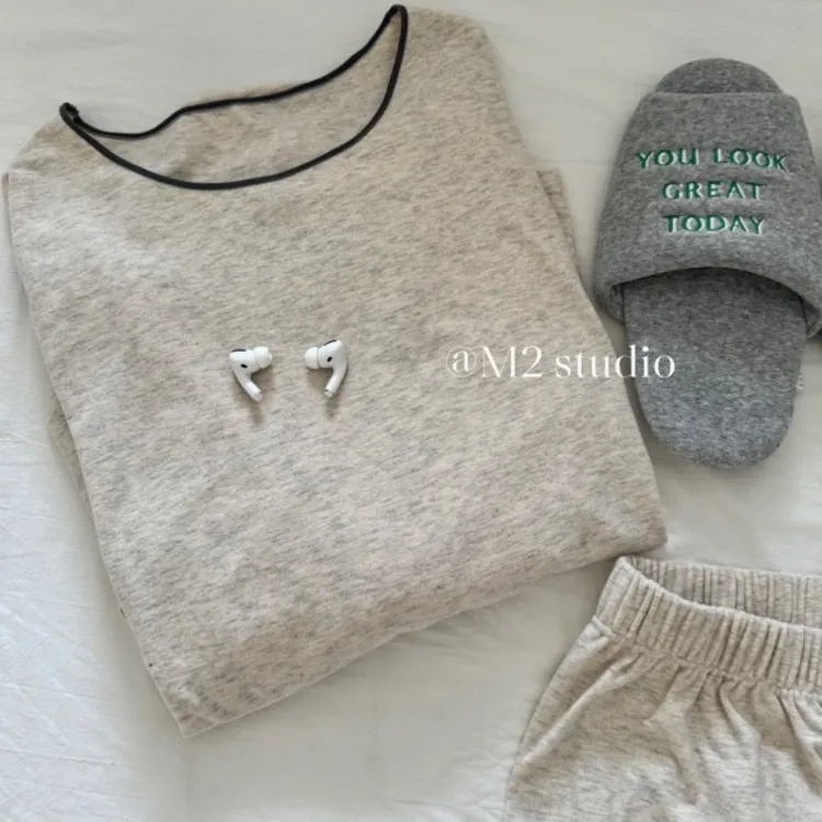 自制韩系睡衣* 韩风线条极简家居服遛弯服可外穿秋冬秋衣情侣睡衣