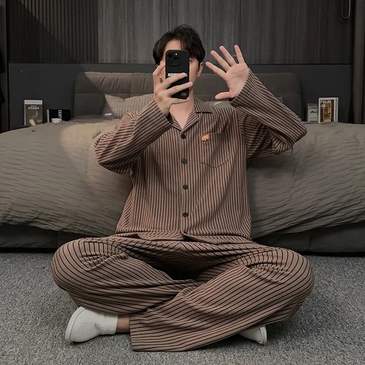 冬天睡衣男德绒保暖条纹大码套装高级感秋冬季加绒家居服男春秋款