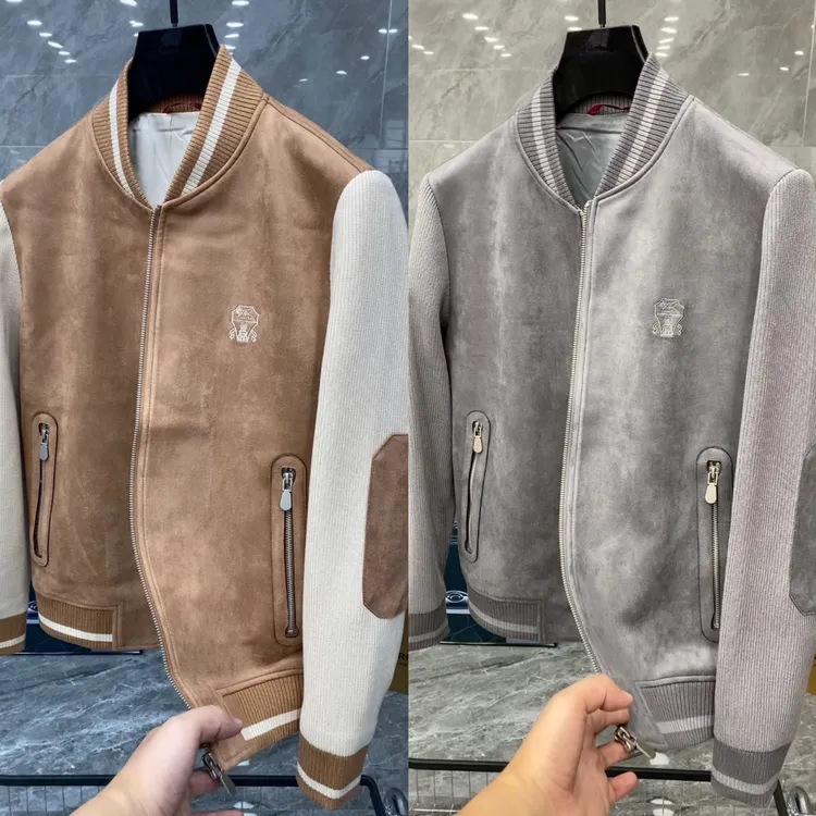 秋季新款男士轻奢时尚拼接针织袖棒球领夹克外套 182