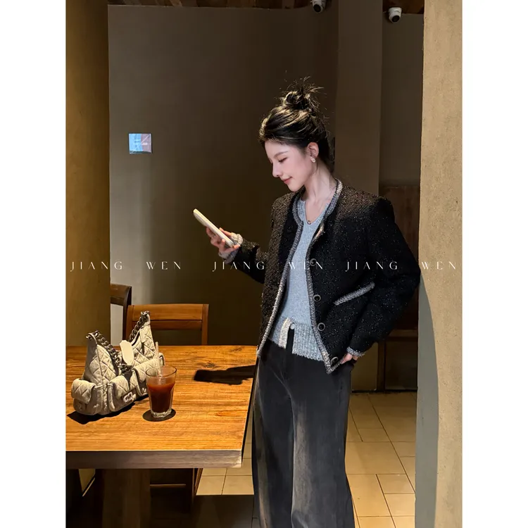 【鎏光小香羽绒】粗纺编织小香风呢外套羽绒小香外套