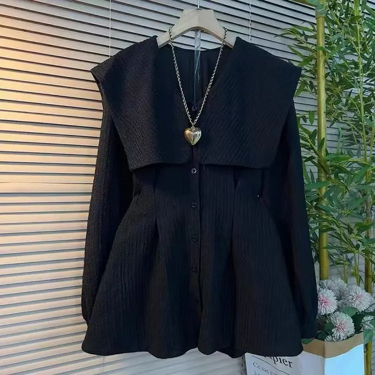 37350（丹姐家）披肩领长袖收腰上衣加肥大码女装时尚百搭洋气气质