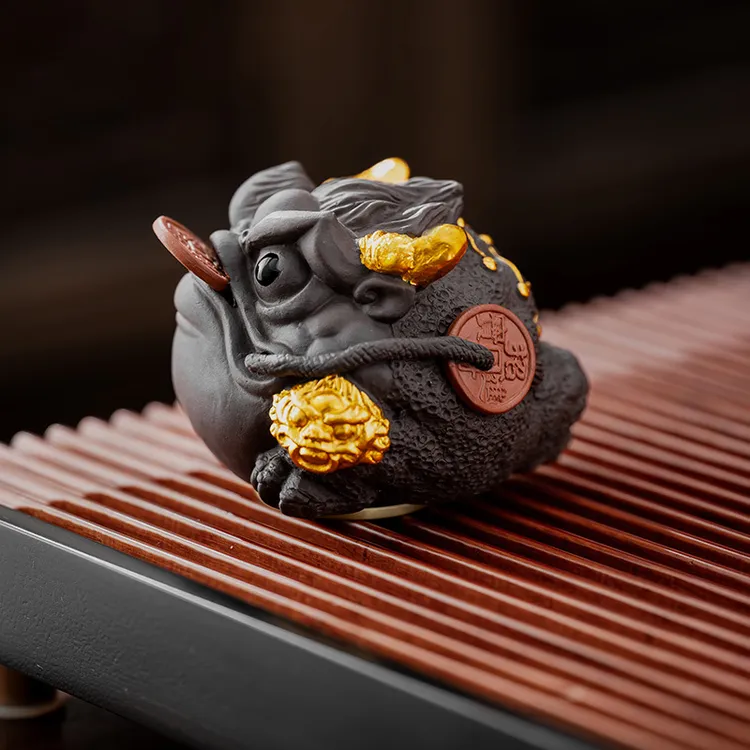 紫砂旋转金蟾茶宠摆件高档茶台茶玩创意可养包浆蟾蜍家用茶桌摆设