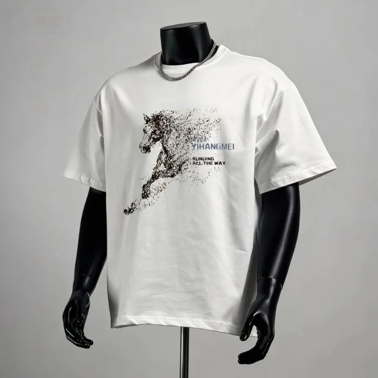 230克纯棉夏季新款时尚骏马印花个性休闲短袖男士圆领宽松百搭T恤
