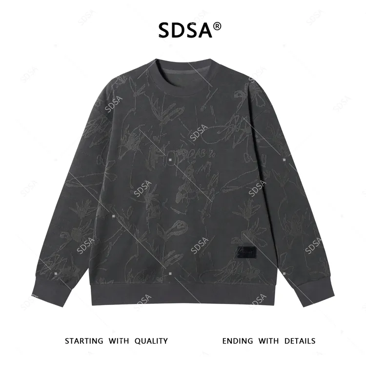 SDSA男士2025新款轻奢痞帅男装美式花卉提花圆领卫衣百搭时尚上衣