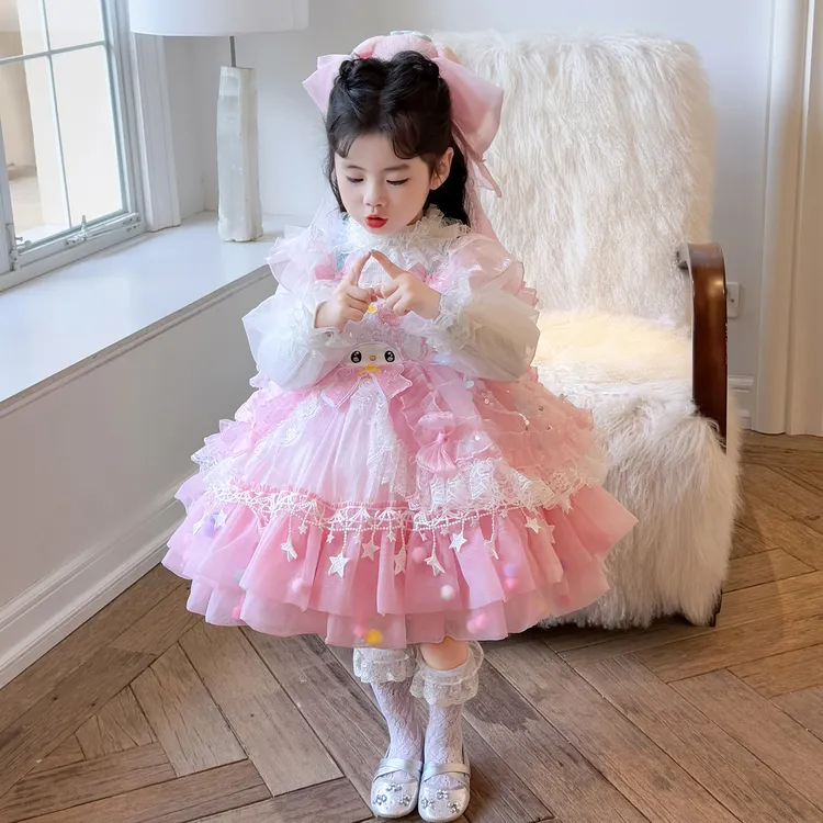 女童美乐蒂洛丽塔公主裙女宝粉色洋气连衣裙四季三丽鸥生日蓬蓬裙