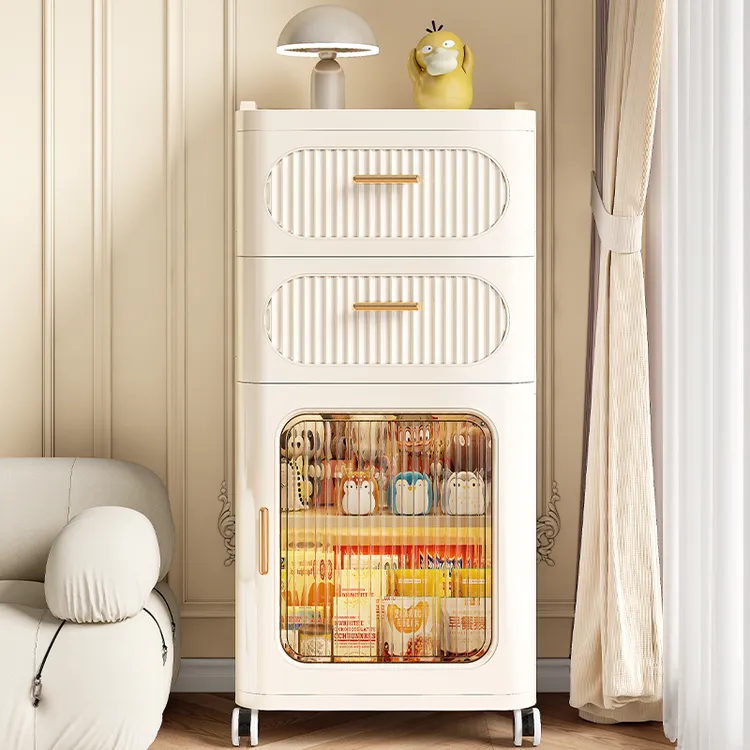 高颜值奶油风可移动法式收纳纯色客厅收纳柜玩具浴室置物架储物柜