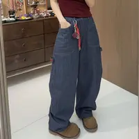 Apr.【条纹牛仔】秋季新款条纹口袋阔腿裤直筒宽松百搭牛仔裤25F180