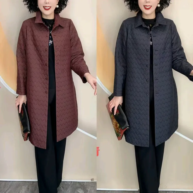 秋冬款时尚中长款翻领精致菱纹时尚休闲百搭风衣外套(衣长90左右)