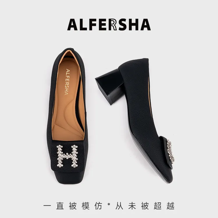 2025春款四季单鞋阿芙莎广系23289新款时尚气质百搭方头粗跟单鞋D