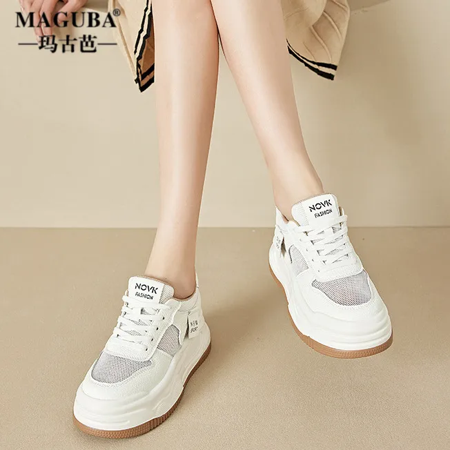 MAGUBA/玛古芭厚底低帮黑白板鞋夏季网面透气松糕女鞋时尚休闲鞋