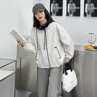 【海岛简爱】韩版连帽拼色上衣时尚直下摆女短外套 95801