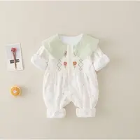 婴儿春季连体爬服清新薄荷绿女宝宝哈衣满月周岁外出服双层公主