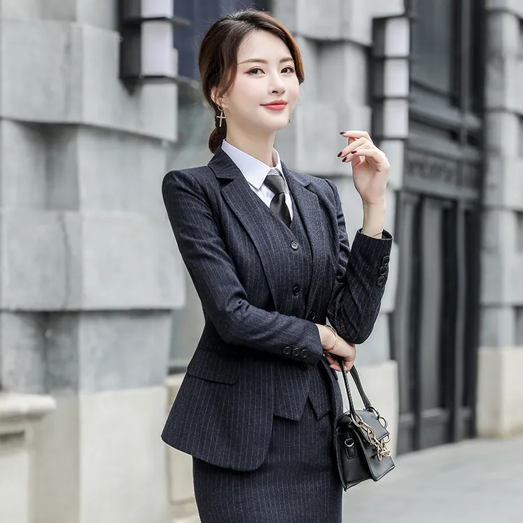 条纹西装套装女装2025春秋新款气质正装工作服时尚职业装西服外套