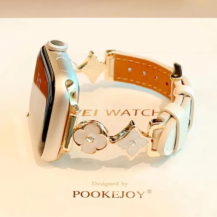 iwatchS10苹果手表带四叶草拼皮链条女applewatch678代高级感s9