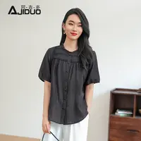 阿吉多提花高级短袖衬衫女夏季新款大码气质妈妈百搭时尚法式上衣