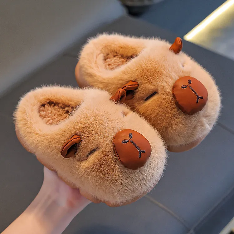 卡皮巴拉儿童棉拖鞋踩屎感男童冬季卡通可爱防滑室内居家软底拖鞋