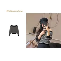 【PGXIAOM】润秀定制一字领条纹针织上衣SY9817                   