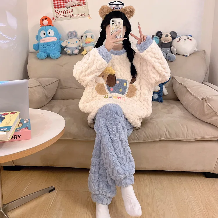 2025新款女童睡衣冬款珊瑚绒加厚秋季儿童法兰绒中大童女孩家居服