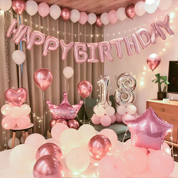 酒店KTV气球派对18岁成人礼女孩生日快乐装饰场景布置女神背景墙